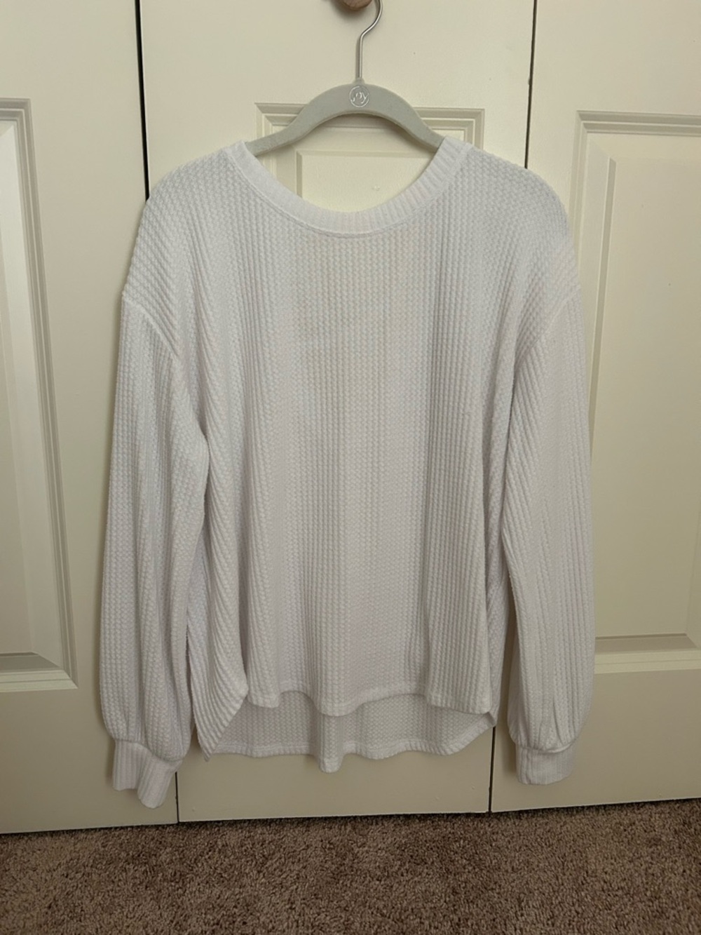 Hollister White Waffle-Knit Crew Neck Sweater